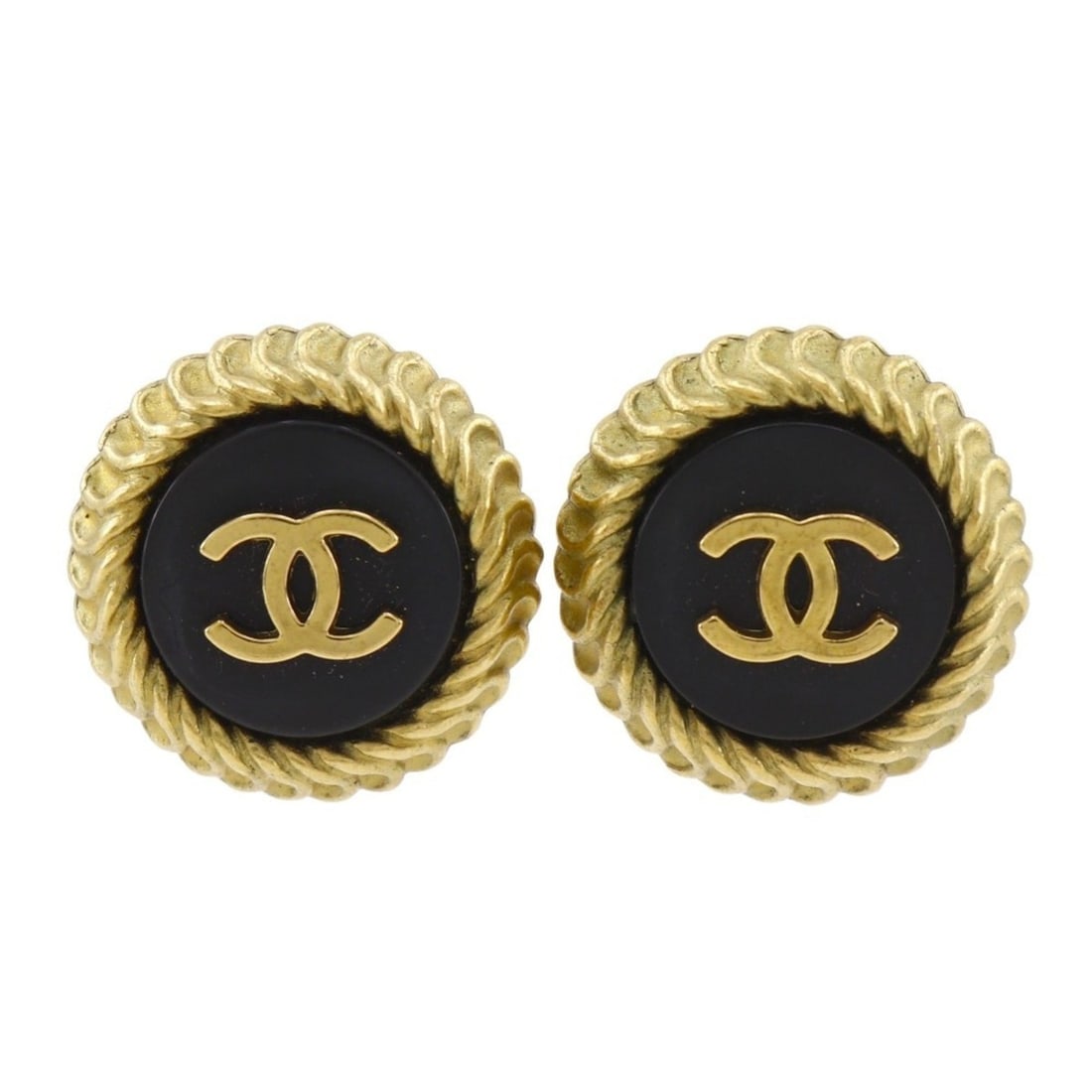 Vintage CHANEL Coco Mark Earrings, Gold Plated, 1995, Black, 95C, Approx. 15.6g, Women's (1 of 16)