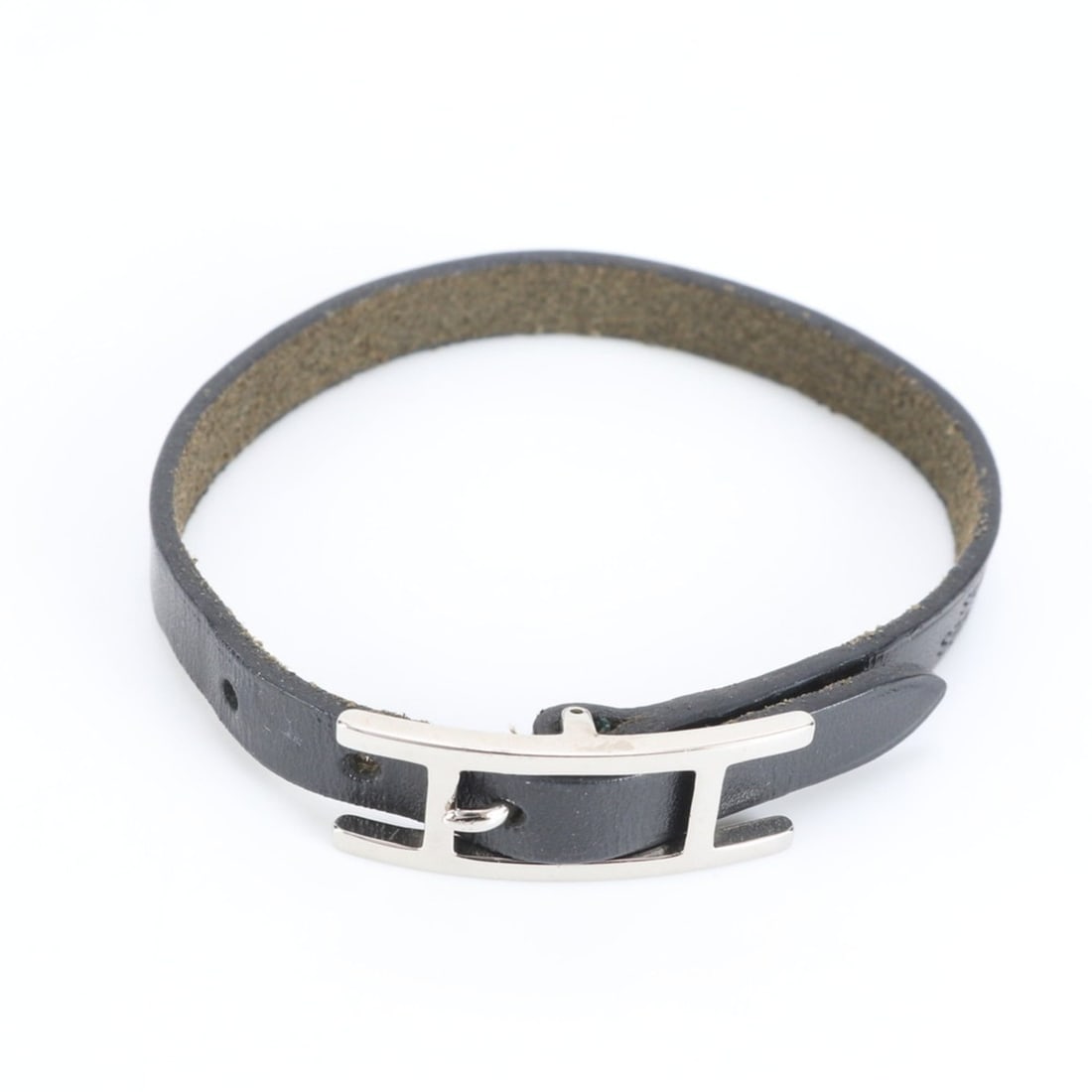 Hermes Hermès ?O engraved API3 leather bracelet in black with silver hardware. Women's (1 of 12)