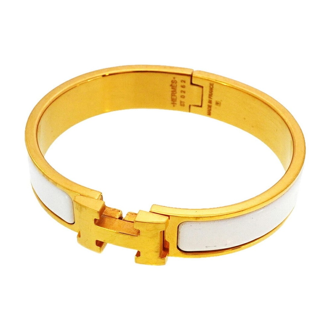 Hermes Click Cluck PM Bangle in GP-plated Gold and White for Women (1 of 18)