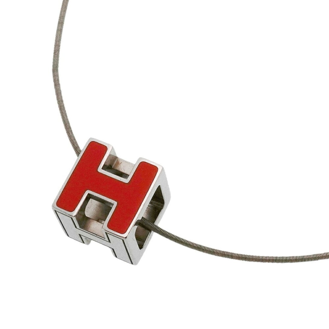 Hermes Necklace, Carage d'Ash Metal, Silver, Orange, Women's (1 of 12)