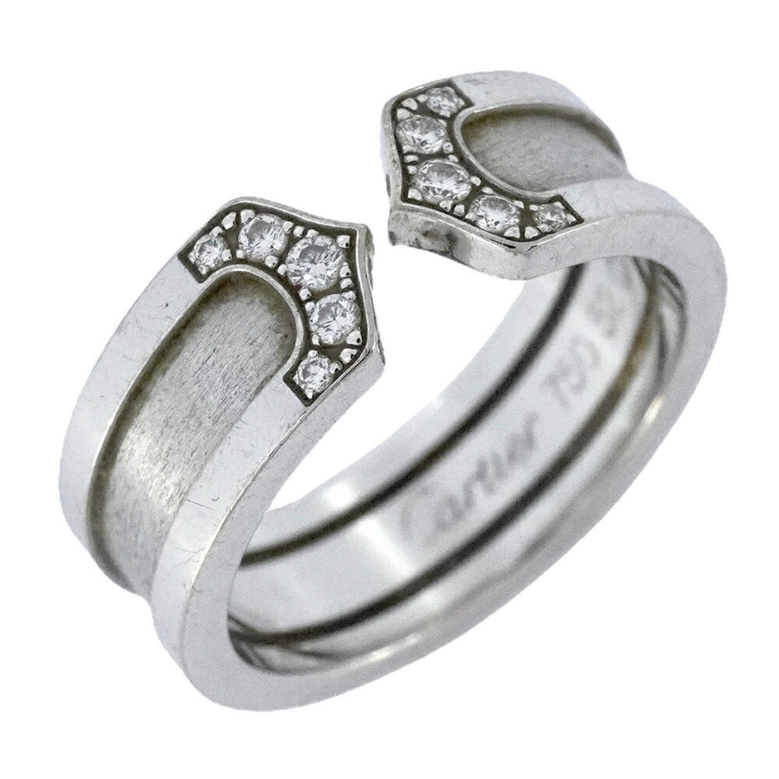 Cartier C2 Ring, 18K White Gold with Diamonds, #52, Women's, P2216041: --- Catalog ---Category: SizeUS Size: 6.5Brand Size: 52Category: DesignType: Band ringStone: DiamondGender: WomenMaterial: White gold (18K)Category: GeneralBrand: Cartier--- Item List ---Section: