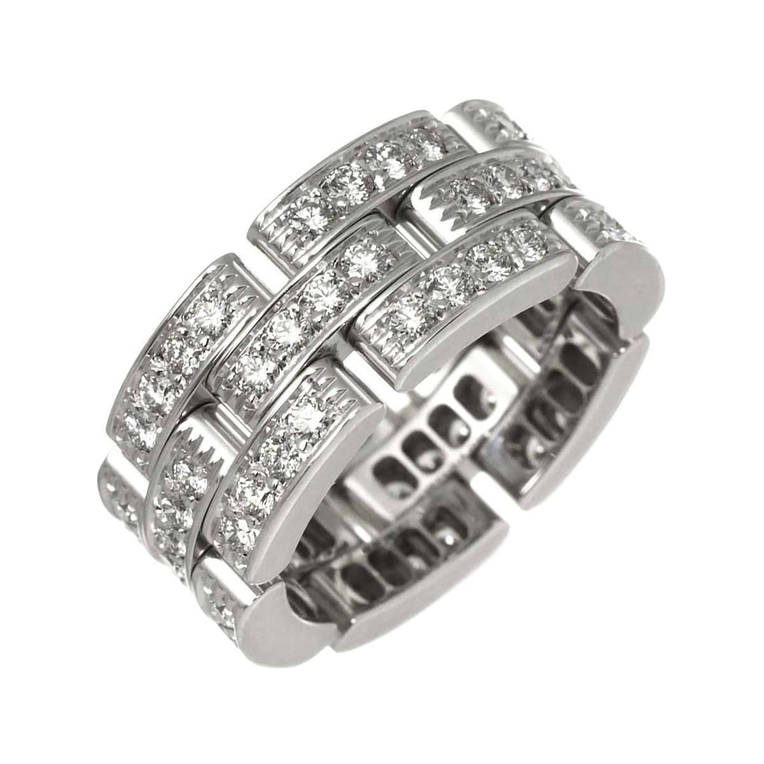 Cartier Maillon Panthere Ring #48, full diamond, 18K white gold (750): --- Catalog ---Category: SizeUS Size: 4Brand Size: 48Category: DesignType: Band ringGender: WomenMaterial: White gold (18K)Category: GeneralBrand: Cartier--- Item List ---Section: ConditionRanking: Ra