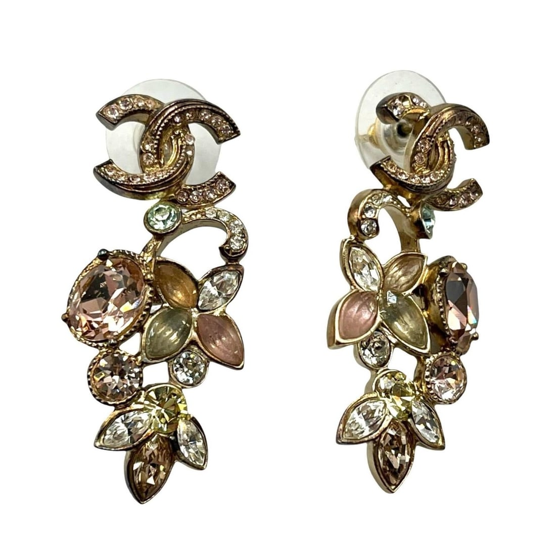 CHANEL Coco Mark Rhinestone Earrings, 16C Metal, Women's (1 of 11)