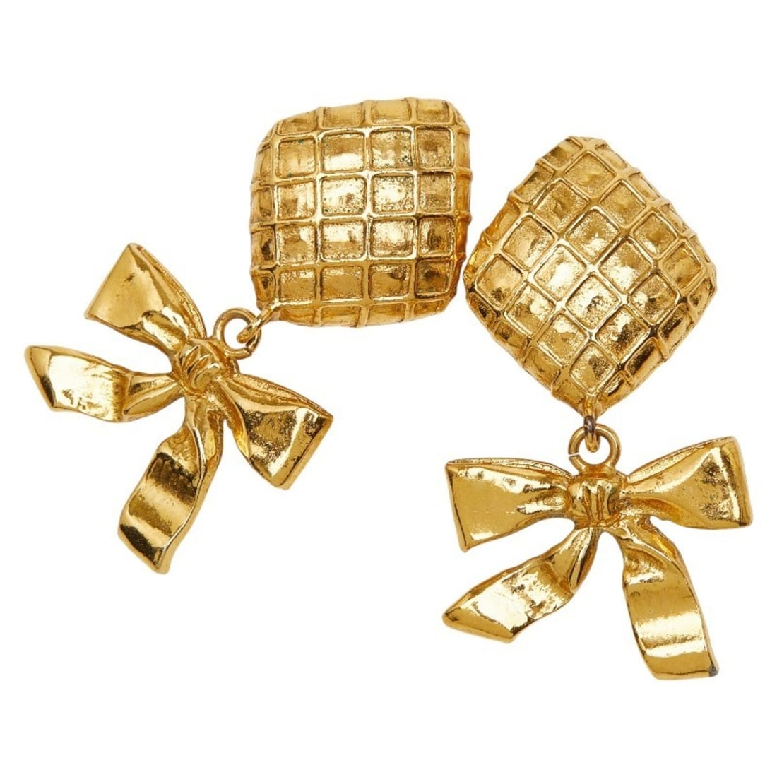 CHANEL Matelasse Swing Ribbon Earrings, Gold Plated, Women's (1 of 11)