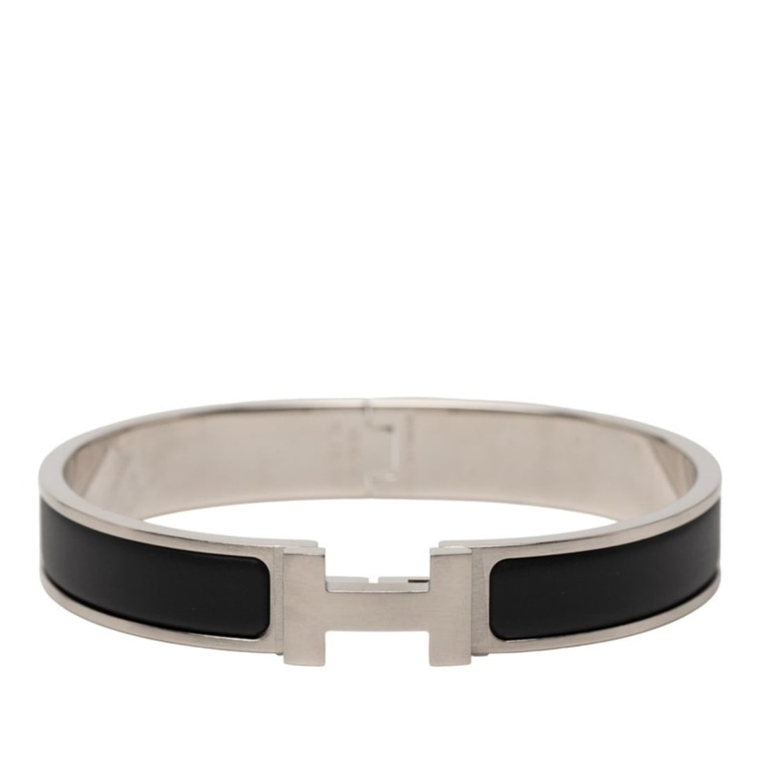 Hermes Hermès Click-Clack PM Bangle Bracelet in Matte Silver and Black Metal for Women (1 of 16)