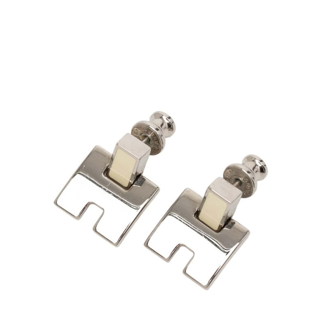 Hermes Irene Earrings in Silver and Beige Metal for Women (1 of 12)