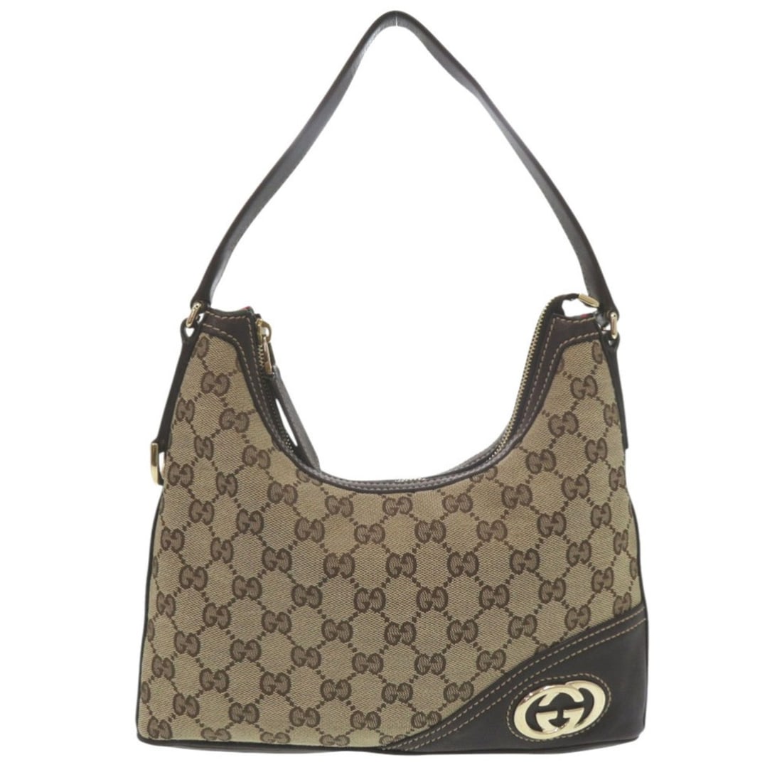 Excellent condition Gucci 182489 gold hardware GG canvas leather brown handbag one-shoulder bag (1 of 10)