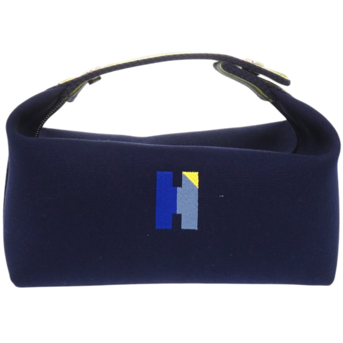 Like new Hermès BRIDE A BRAC PM H Pavilion H104346M 04 cotton and polyester handbag in navy blue.: --- Catalog ---Category: SizeSize (HxWxD): 10cm x 22cm x 14.5cm / 3.93'' x 8.66'' x 5.7''Category: DesignType: HandbagColor: Green, YellowGender: WomenMaterial: Cotton , Polyester Hardware Color: Silv