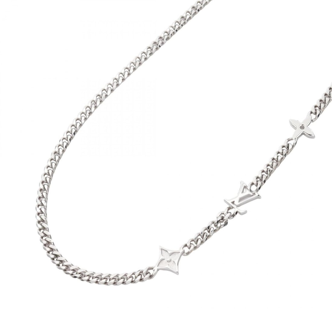 Louis Vuitton Monogram Row Necklace in Stainless Steel, Silver, M01490 (1 of 10)