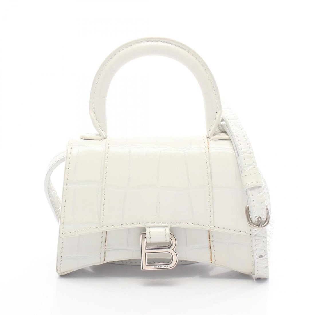 Balenciaga Hourglass Mini Handbag, Leather, Women's, White, 637372: --- Catalog ---Category: SizeSize (HxWxD): 8cm x 12cm x 4.5cm / 3.14'' x 4.72'' x 1.77''Category: DesignType: HandbagColor: WhiteGender: WomenMaterial: Leather Category: GeneralMPN: 637372Brand: Balen