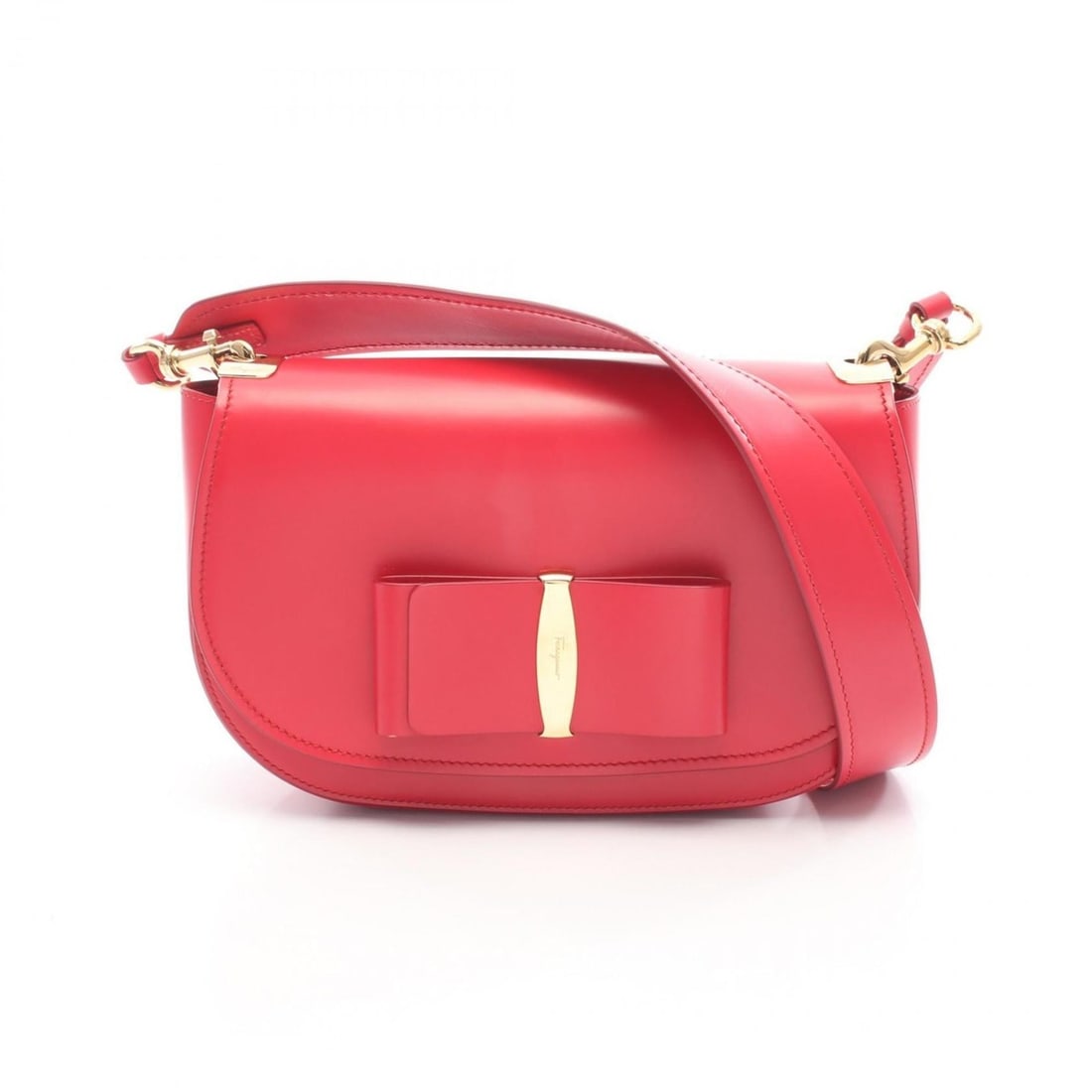 Salvatore Ferragamo Anna Shoulder Bag, Handbag, Leather, Women's, Red, Size 21, G217 (1 of 18)