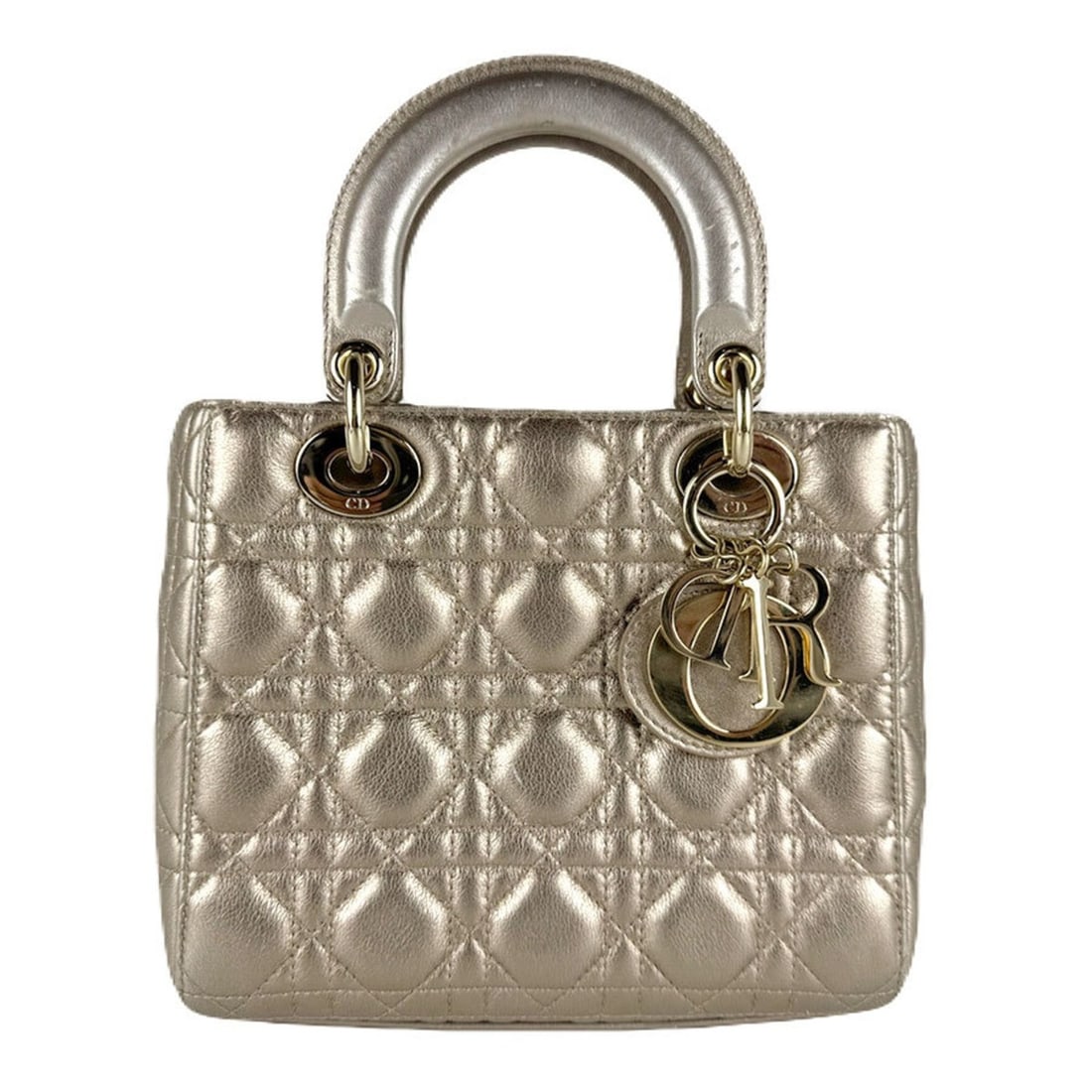 Christian Dior Lady Small Leather Handbag in Gold, Women's, Z8628: --- Catalog ---Category: SizeSize (HxWxD): 17cm x 20cm x 8cm / 6.69'' x 7.87'' x 3.14''Handle Length: 29cm / 11.41''Category: DesignType: HandbagColor: GoldGender: WomenClosure: FlapMaterial: Leather