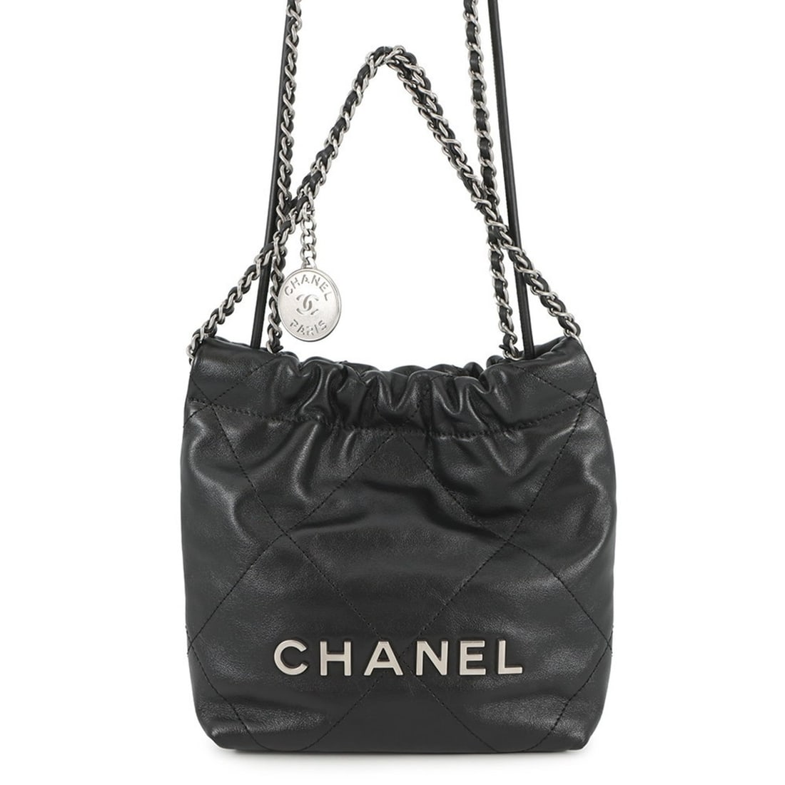 CHANEL 22 Mini Handbag with Coco Mark, Shiny Calfskin Leather, AS3980, 2-Way, Black (1 of 17)