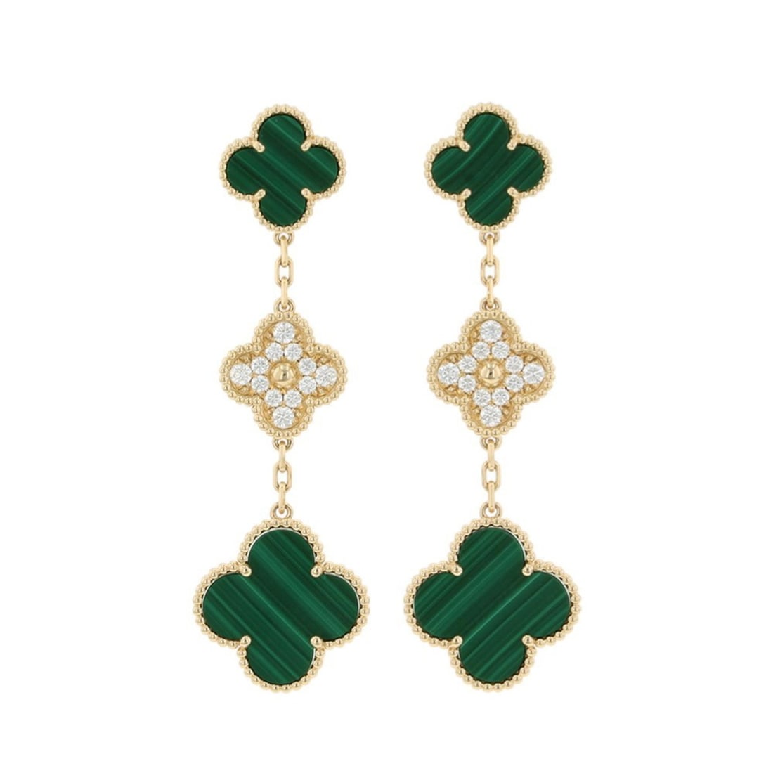 Van Cleef & Arpels Magic Alhambra Earrings, 3 Motifs, Malachite and Diamond, 24-Piece Set, 0.96ct (1 of 16)