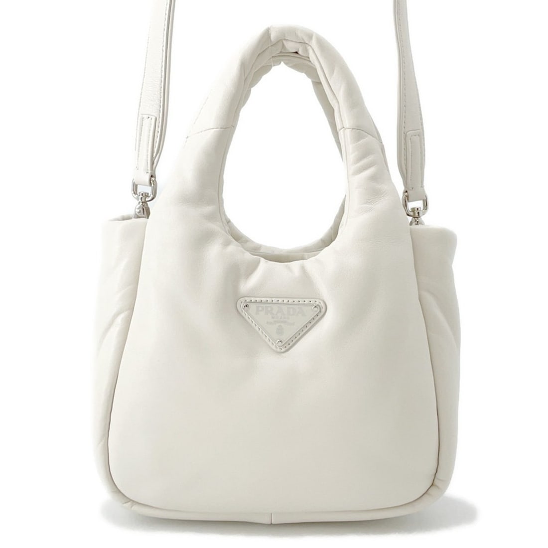 Prada Triangle Mini Handbag in Soft Nappa Leather (1BA359) - White, 2-Way Shoulder Bag (1 of 18)