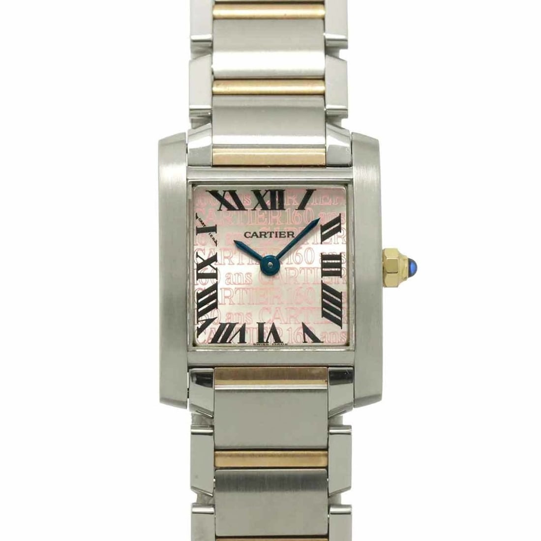 Cartier Tank Française SM Two-tone Watch W51036Q4 60th Anniversary Limited Edition Women's 18K Pink: --- Catalog ---Category: SizeWrist Size: 16.5cm / 6.49''Case Diameter: 20mm / 0.79''Category: DesignType: WristwatchGender: WomenColor (Dial): Pink, SilverMaterial (Band): Pink gold (18K), Stainless s