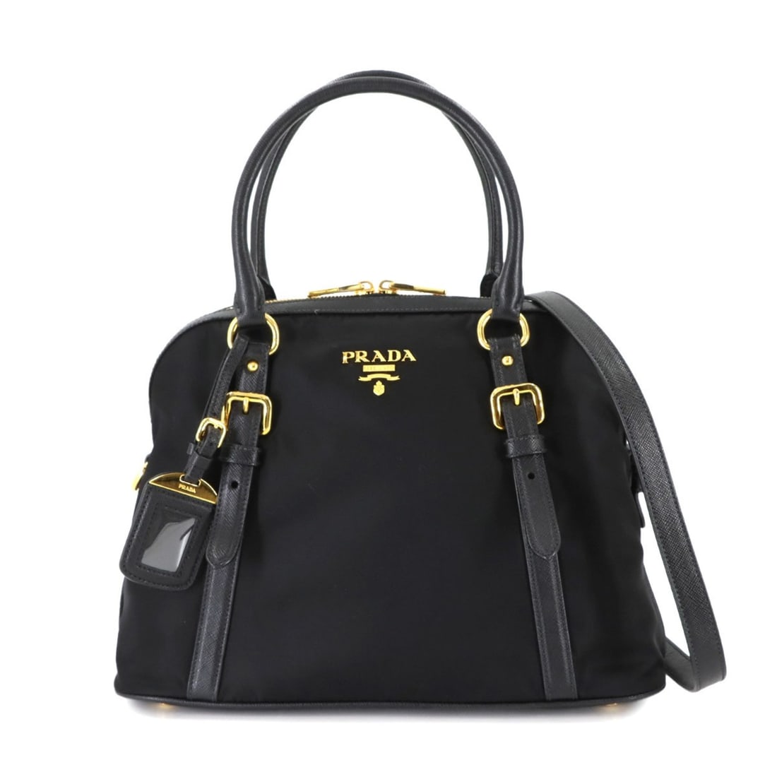 Prada 2-way hand/shoulder bag in nylon and Saffiano leather with black gold hardware (1BB013) (1 of 18)