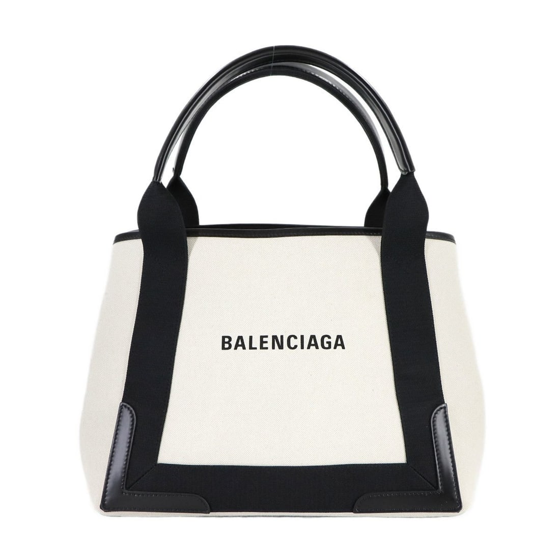 Balenciaga Navy Cabas Small Tote Handbag in Canvas, Leather, and White/Black (339933) (1 of 10)