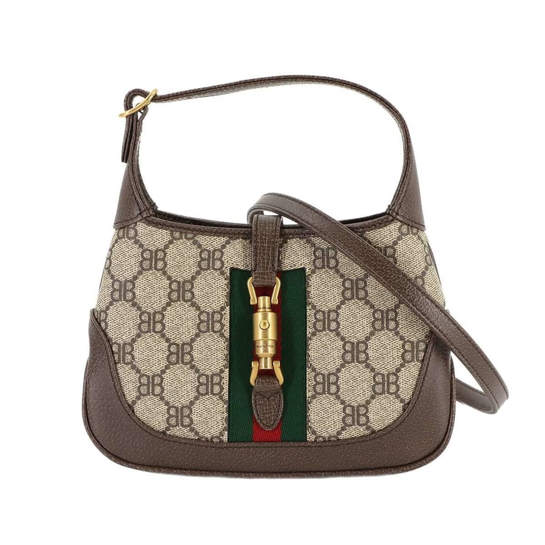 Balenciaga and Gucci The Hacker Project Jackie 1961 2-way hand/shoulder bag in beige brown leather: --- Catalog ---Category: SizeSize (HxWxD): 13cm x 19.5cm x 3cm / 5.11'' x 7.67'' x 1.18''Category: DesignType: Handbag, Shoulder bagColor: Beige, BrownGender: WomenMaterial: Leather , PVC Category: Ge