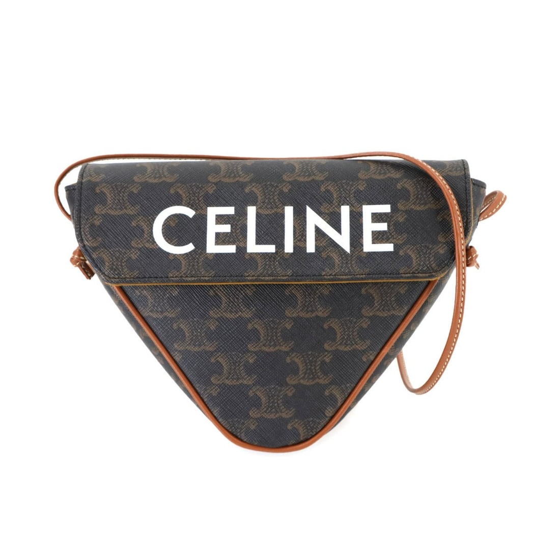 Celine Triomphe Triangle Shoulder Handbag in Brown Leather (195902): --- Catalog ---Category: SizeSize (HxWxD): 15cm x 20cm x 3.5cm / 5.9'' x 7.87'' x 1.37''Category: DesignType: Handbag, Shoulder bagColor: BrownGender: WomenMaterial: Leather , PVC Category: GeneralMPN