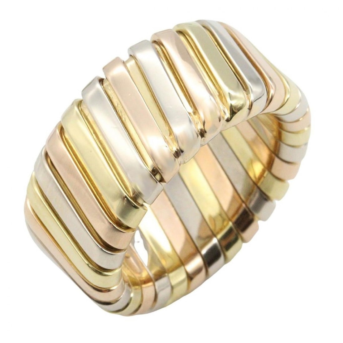 BVLGARI Tubogas Ring, Jewelry, 18K Yellow Gold, White Pink Men's and Women's, Gold Silver (1 of 11)