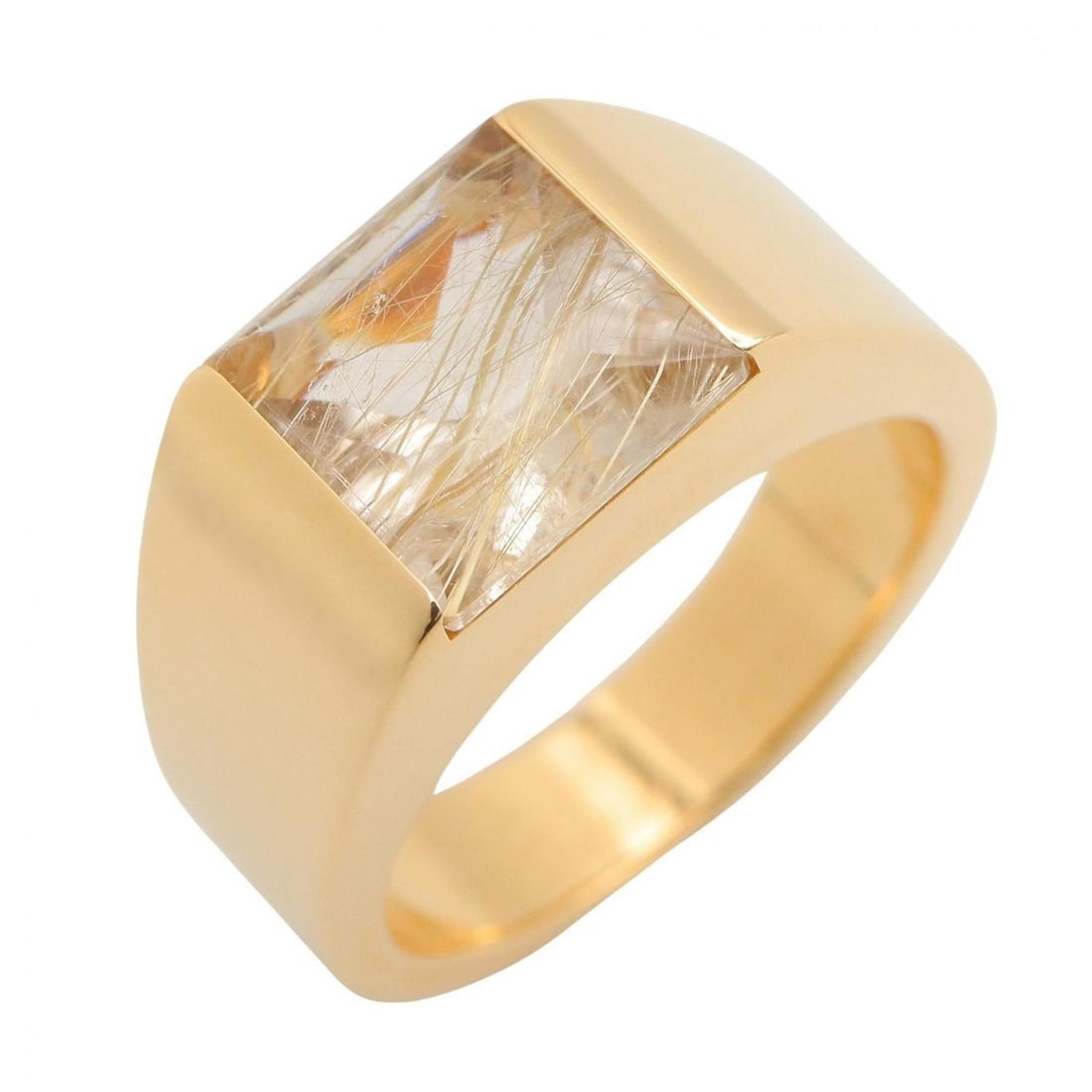 Cartier Tank Ring with Rutilated Quartz, 18K Yellow Gold, Women's Jewelry: --- Catalog ---Category: SizeJP Size: 8.5US Size: 4.5Category: DesignType: Band ringColor: GoldGender: WomenMaterial: Yellow gold (18K)Category: GeneralBrand: Cartier--- Item List ---Section: Conditio