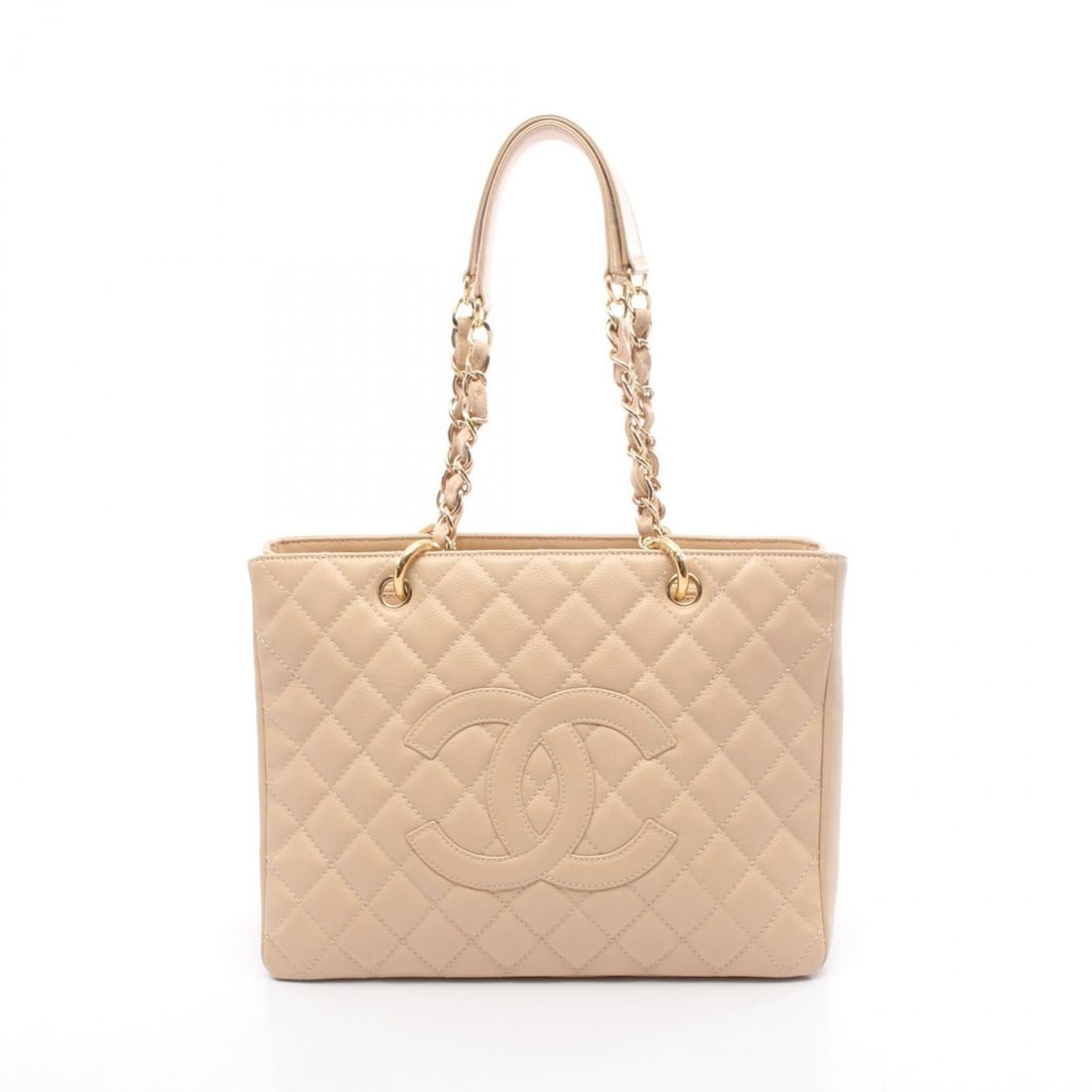 CHANEL Matelasse Grand Shopping GST Tote Bag, Handbag, Leather Calfskin (Cowhide), Women's, Beige (1 of 9)
