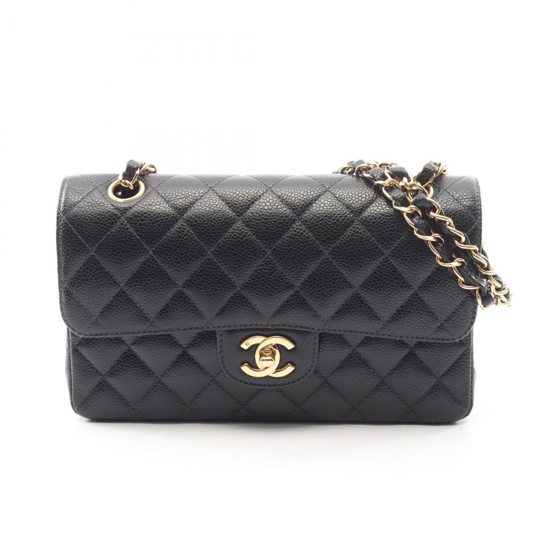CHANEL Matelasse Double Flap Shoulder Bag, Handbag, Grained Calfskin Leather, Women's, Black, A01113 (1 of 14)