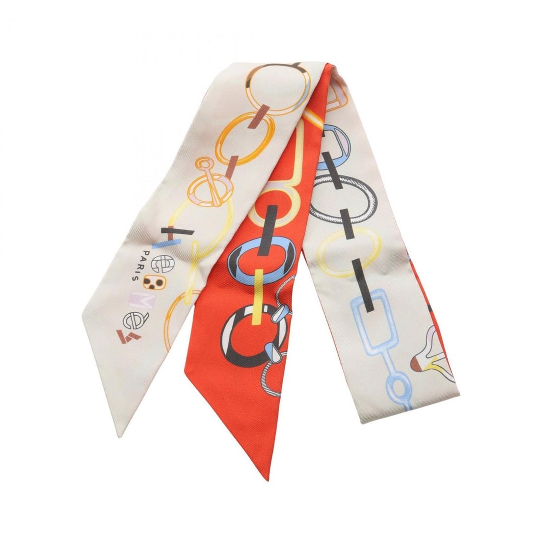 Hermes Hermès Twilly Do Re BOUCLES Scarf, Silk, Women's, Beige, Bordeaux, Multicolor (1 of 11)