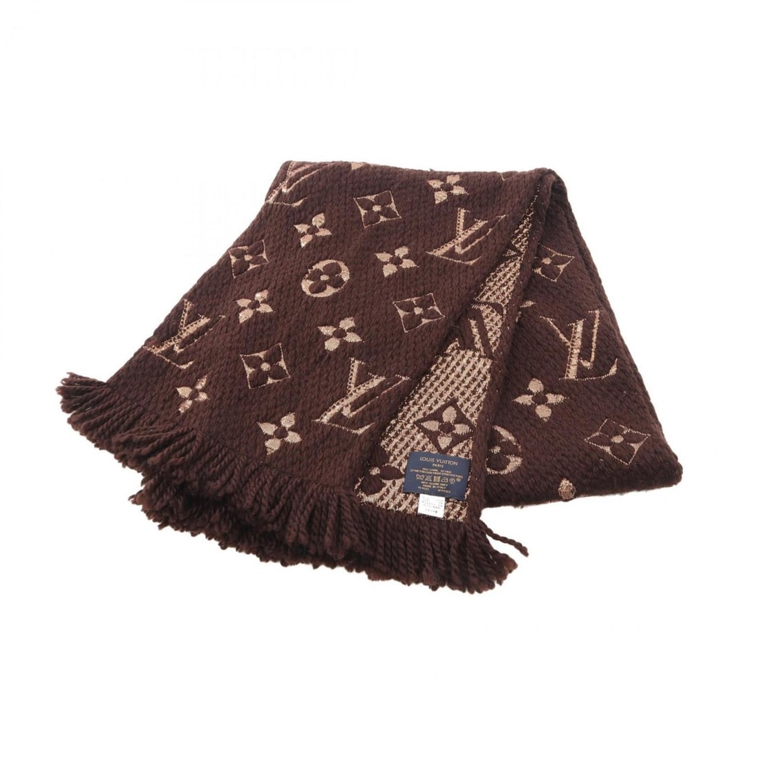 Louis Vuitton Echarpe Logomania Shine Scarf, Wool and Silk, Women's, Brown, Gold, Maroon, M71383 (1 of 12)