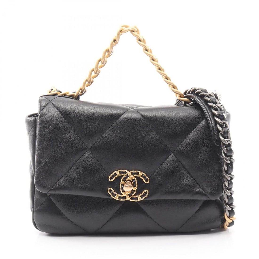 CHANEL 19 Disneuf Matelasse Shoulder Bag/Handbag in Lambskin Leather, Black, Women's, AS1160 (1 of 12)