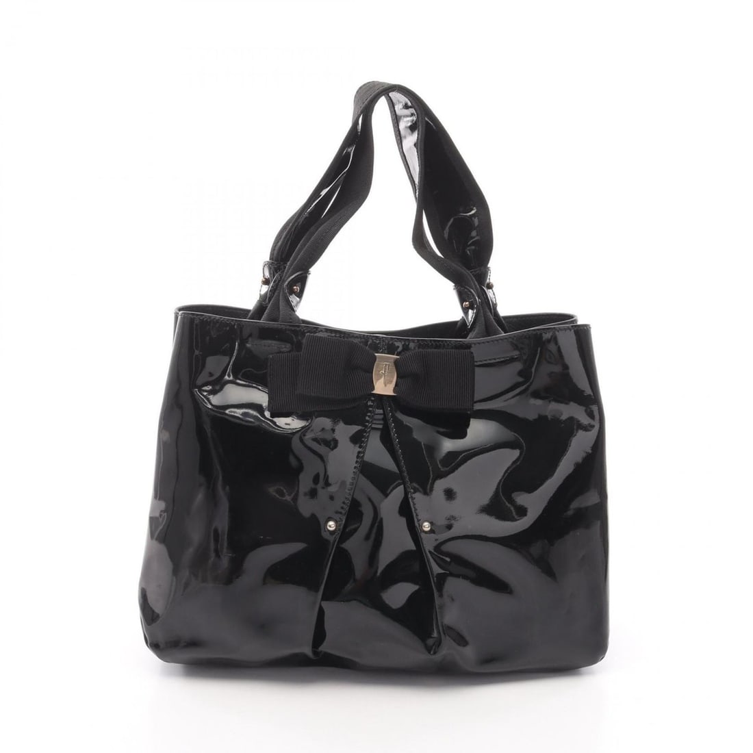 Salvatore Ferragamo Vara Ribbon Tote Bag, Patent Leather, Women's, Black, Size 21, B665 (1 of 19)
