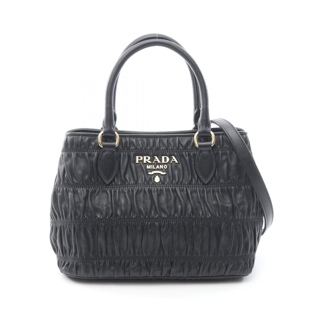 Prada Nappa Gaufre'1 Handbag, Leather, Women's, Black, 1BA172: --- Catalog ---Category: SizeSize (HxWxD): 19cm x 24.5cm x 14.5cm / 7.48'' x 9.64'' x 5.7''Category: DesignType: HandbagColor: BlackGender: WomenMaterial: Leather Category: GeneralMPN: 1BA172Brand: Pr