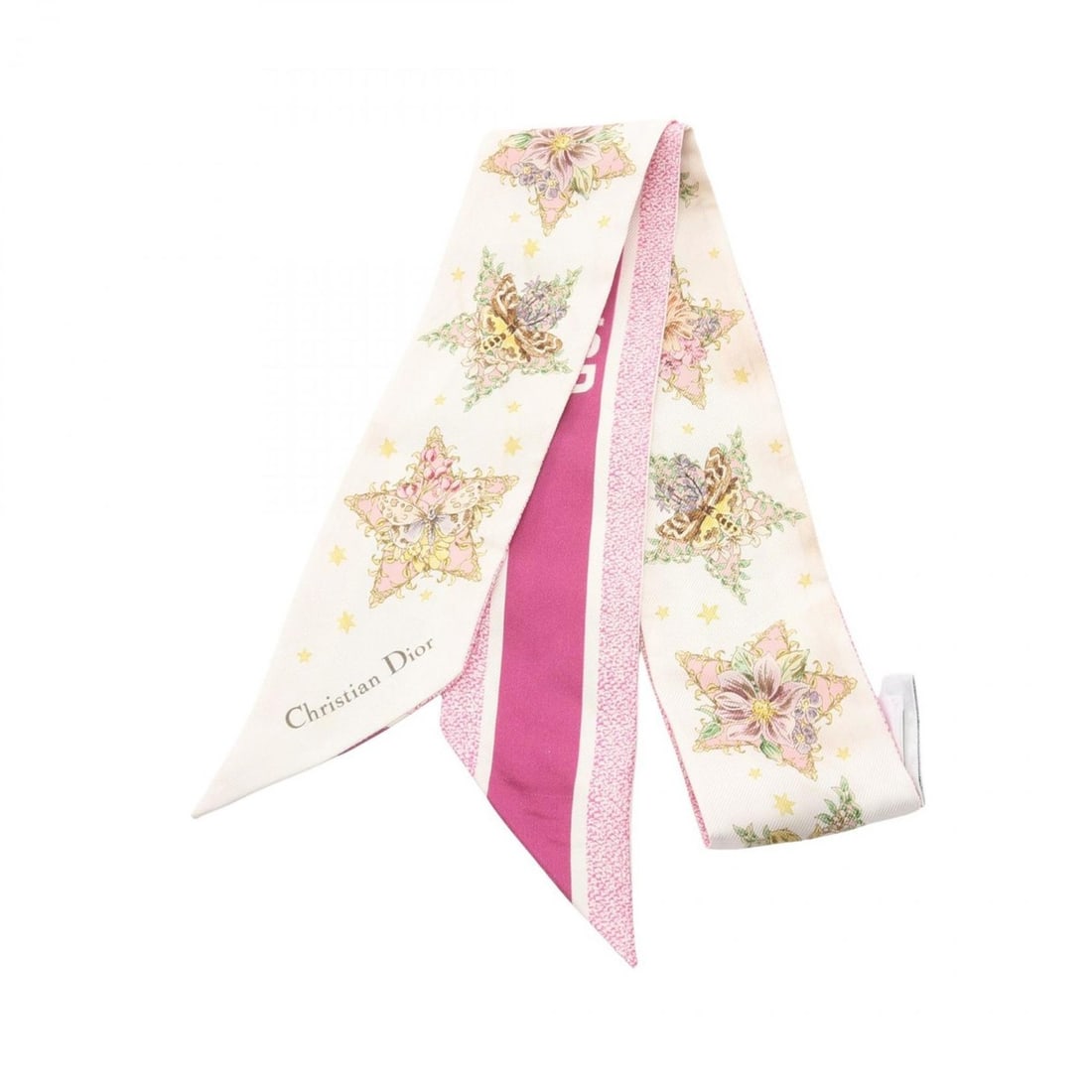 Christian Dior Mitzah LUCKY STAR Scarf/Muffler, Silk, Women's, Pink, White, Multicolor, 55LKY106I610 (1 of 19)