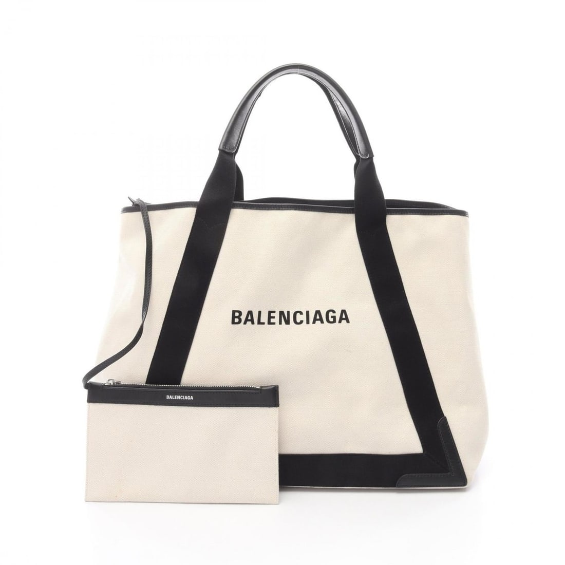 Balenciaga Navy Cabas Medium Tote Bag, Canvas and Leather, Women's, White Black (1 of 13)