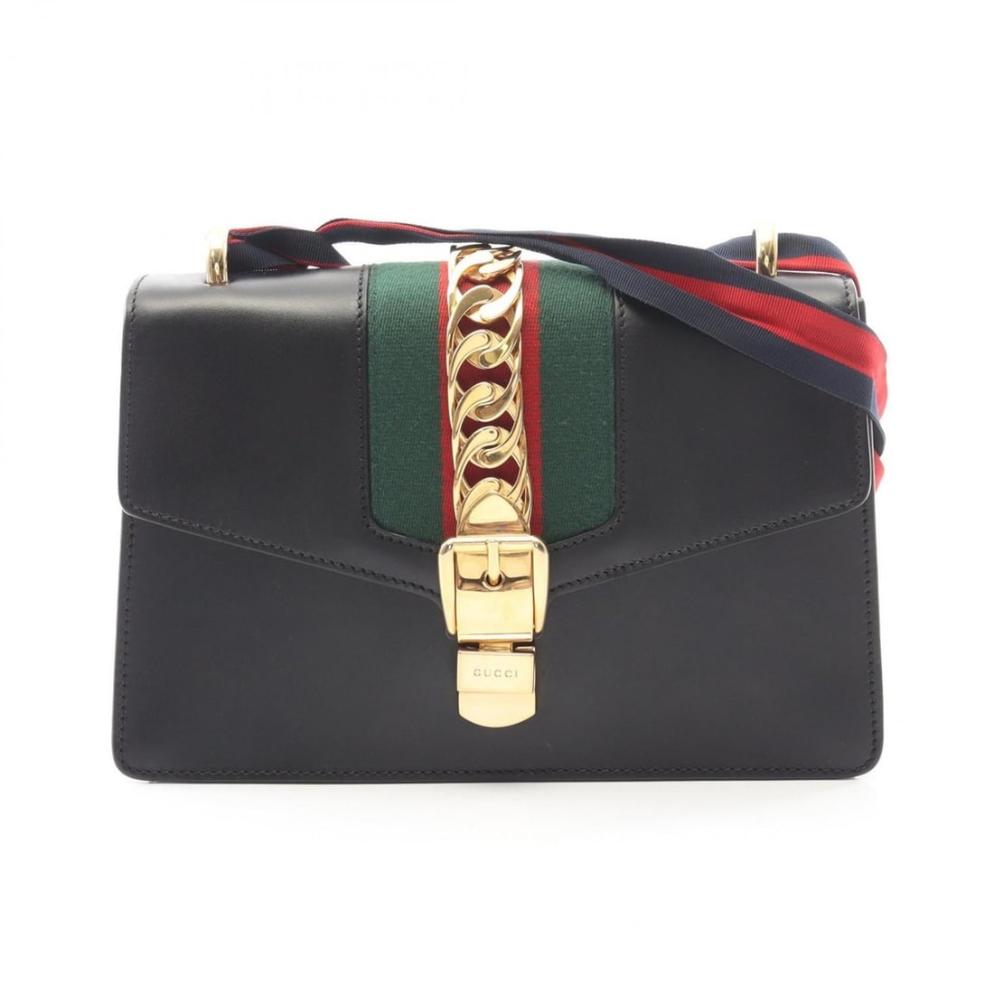 Gucci Sylvie Small Web Line Shoulder Bag/Handbag in Leather, Women's, Black, Green, and Red, 421882 (1 of 18)