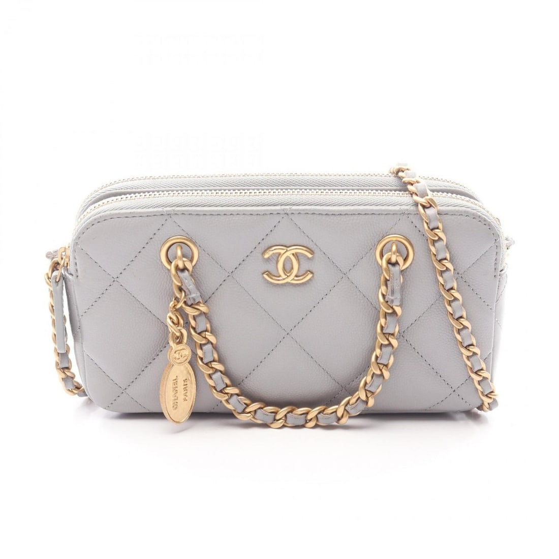CHANEL Matelasse Phone Folder Shoulder Bag, Handbag, Grained Calf Leather, Women's, Gray, AP3495 (1 of 15)