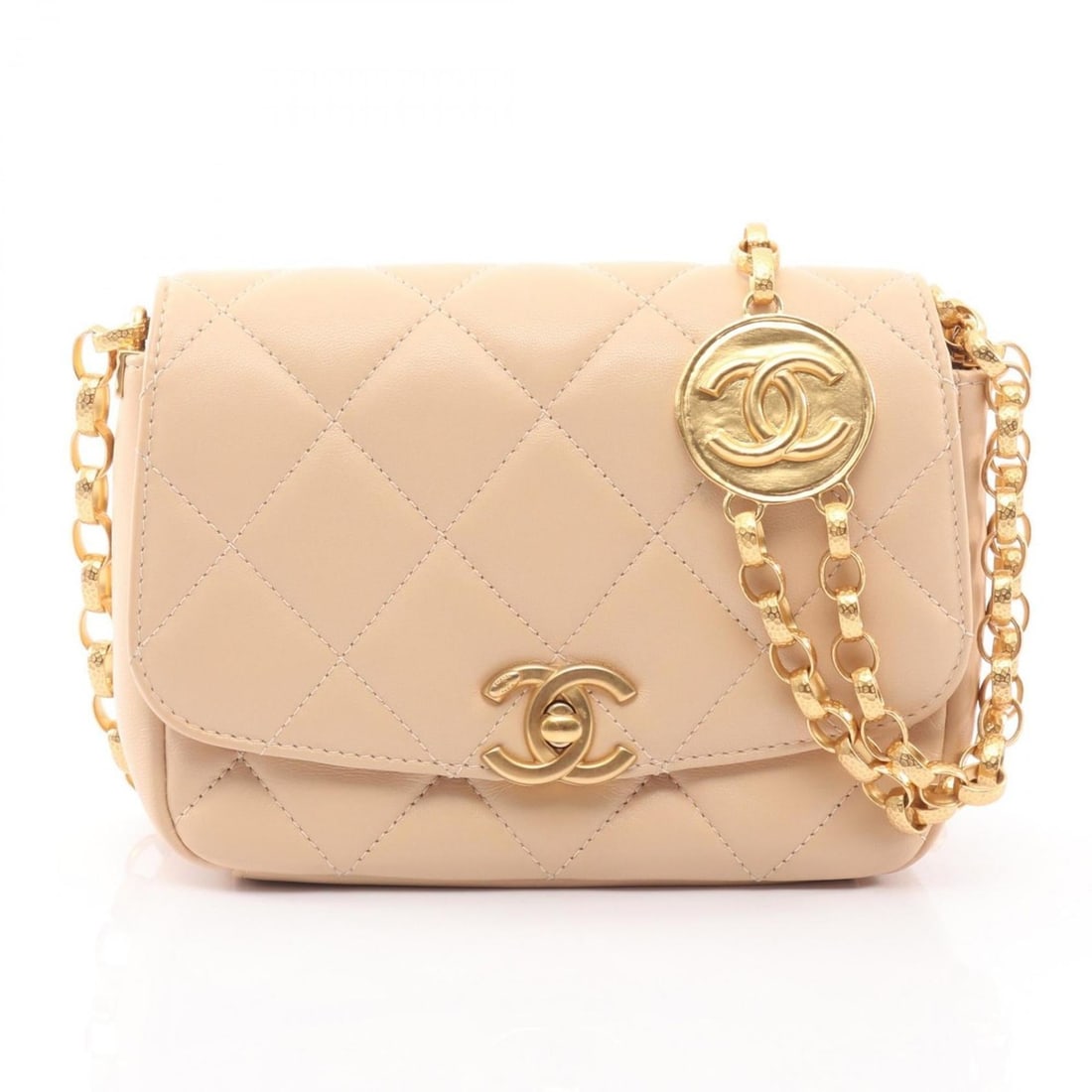 CHANEL Matelasse Coin Motif Shoulder Bag/Handbag in Lambskin (Sheep Leather) for Women, Beige, (1 of 11)