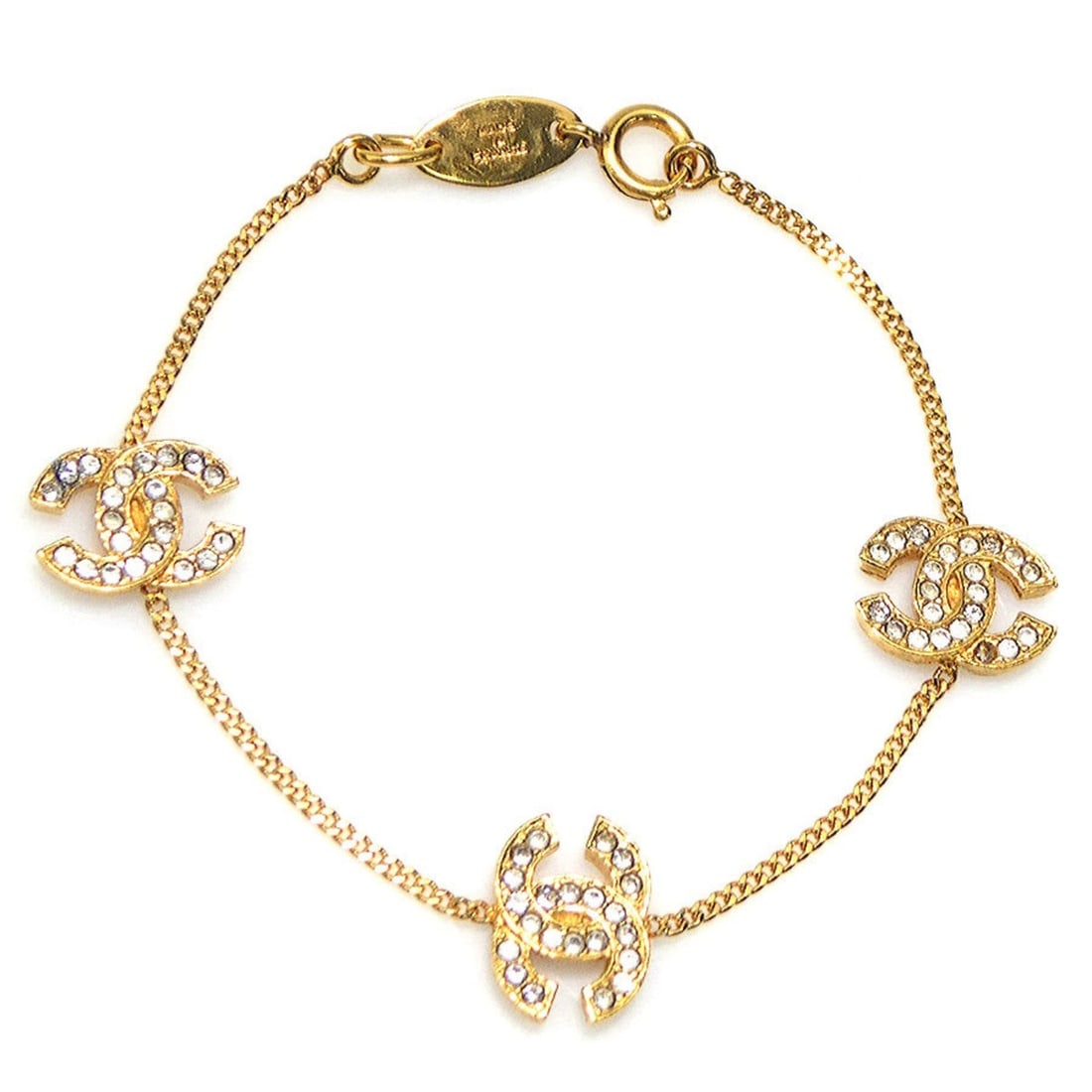 CHANEL Coco Mark Metal/Rhinestone Bracelet, Gold/Silver, Women's, e61470g (1 of 11)