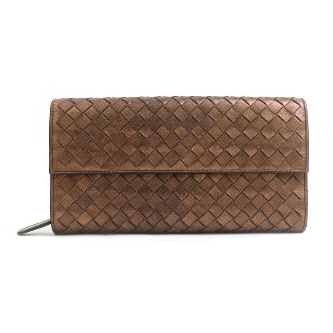 Bottega Veneta Long Wallet in Intrecciato Leather, Metallic Brown, Unisex, r10985: --- Catalog ---Category: SizeSize (HxWxD): 10cm x 18.7cm x 2cm / 3.93'' x 7.36'' x 0.78''Category: DesignType: Long wallet (bi-fold)Color: Metallic brownGender: Men,WomenMaterial: Intrecciato Category