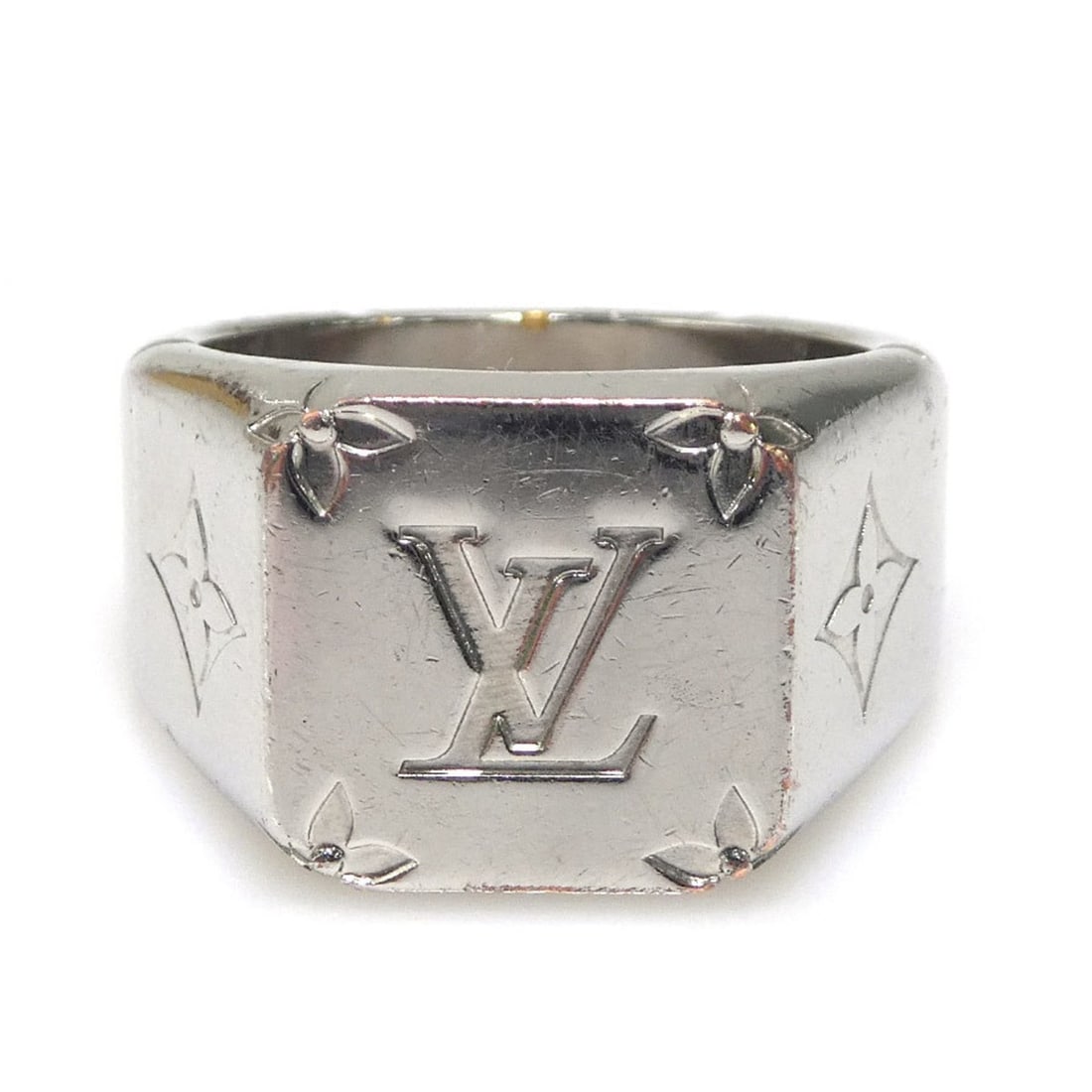 Louis Vuitton Signet Ring, Silver, Men's, M62487, Size 19, e61460i (1 of 14)