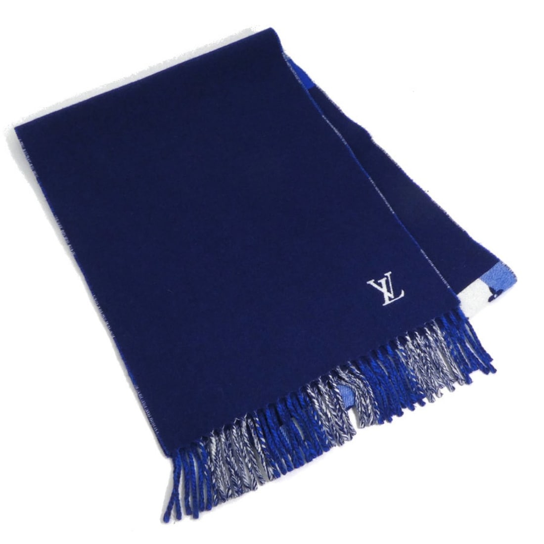 Louis Vuitton Men's Wool/Cashmere Scarf in Navy/Blue/White, M76588 e61445k (1 of 12)
