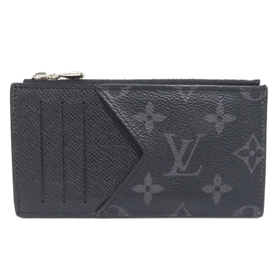 Louis Vuitton Monogram Eclipse x Taiga Coin and Card Holder Wallet, PVC/Leather, Black Gray, Silver, (1 of 17)