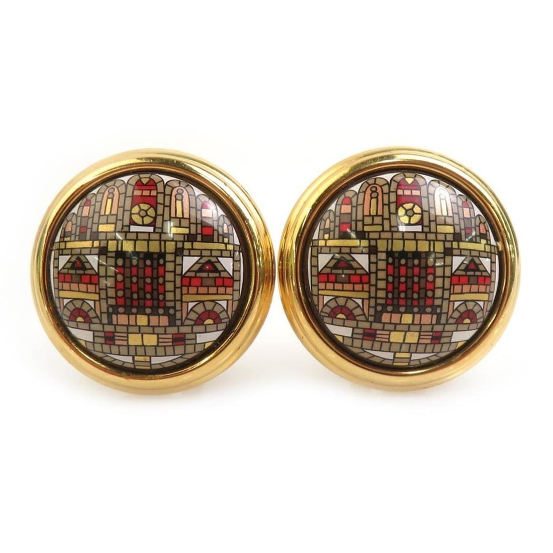 Hermes Hermès cloisonné earrings in metal and enamel gold multicolor, women's, e61492a (1 of 14)