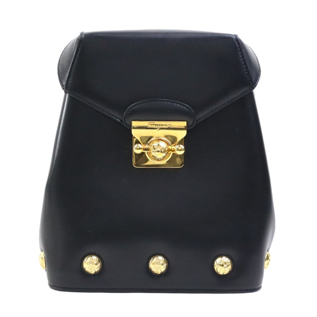 Salvatore Ferragamo Backpack in Black and Gold Leather for Women (e61441k): --- Catalog ---Category: SizeSize (HxWxD): 22cm x 18cm x 10cm / 8.66'' x 7.08'' x 3.93''Category: DesignType: BackpackColor: BlackGender: WomenMaterial: Leather Category: GeneralBrand: Salvatore