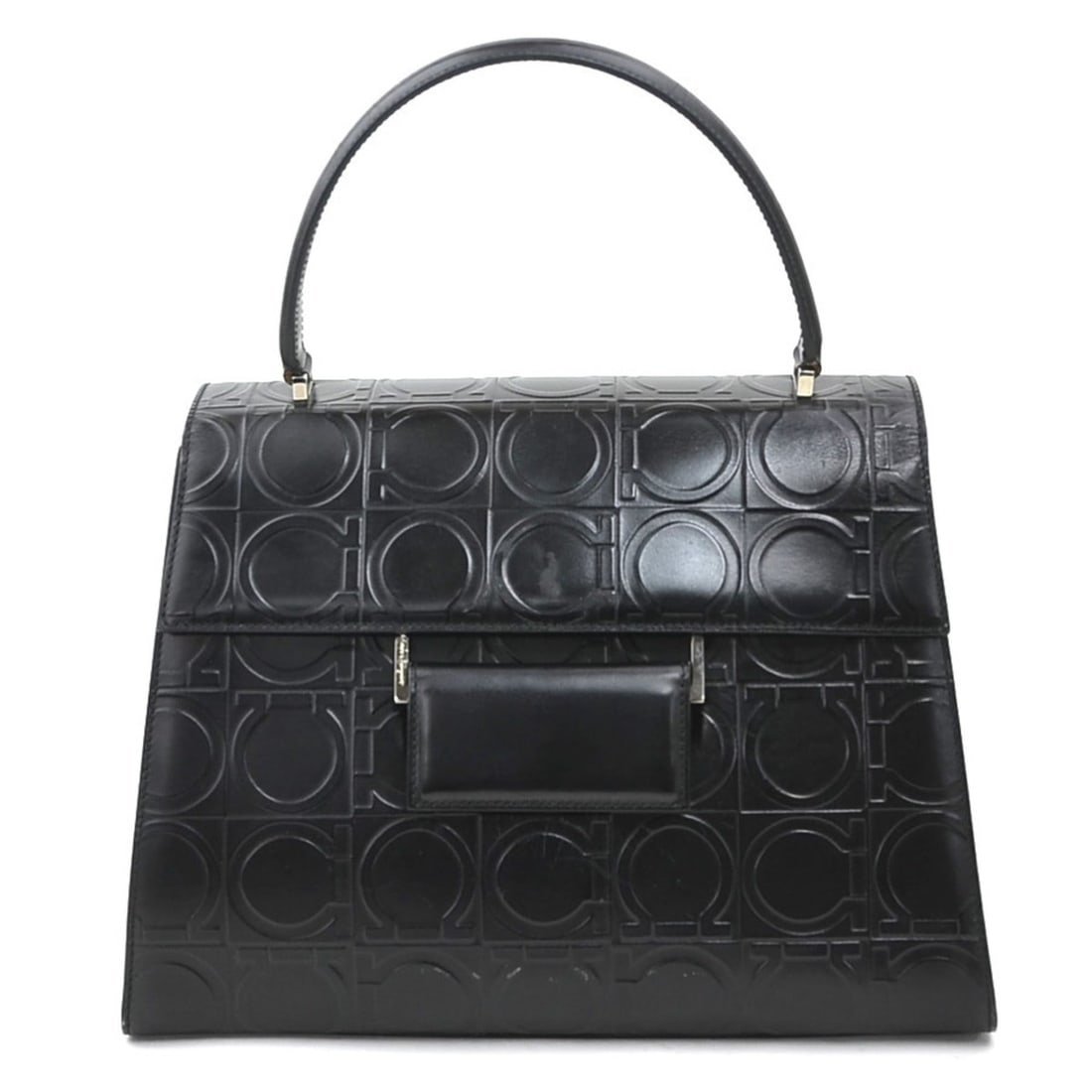 Salvatore Ferragamo Gancini Leather Handbag in Black and Silver for Women, e61482a: --- Catalog ---Category: SizeSize (HxWxD): 20cm x 27.5cm x 11cm / 7.87'' x 10.82'' x 4.33''Category: DesignType: HandbagColor: BlackGender: WomenMaterial: Leather Category: GeneralBrand: Salvatore