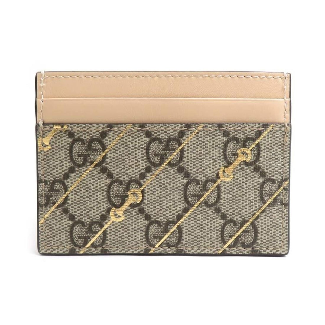 Gucci Business Card Case, GG Supreme Canvas/Leather, Beige/Brown/Gold, Women's, 774344 e61425i (1 of 10)