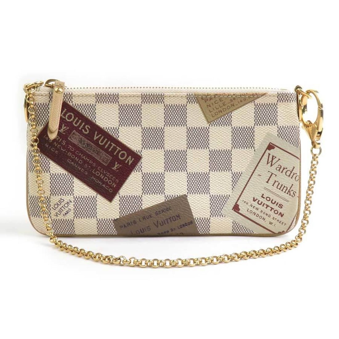 Louis Vuitton Damier Azur Pochette Mila MM in canvas, ivory, women's, N63078 56537k: --- Catalog ---Category: SizeSize (HxWxD): 10.5cm x 20cm / 4.13'' x 7.87''Category: DesignType: Pochette, PouchColor: IvoryGender: WomenMaterial: Damier Azur Category: GeneralMPN: N63078Brand: Louis V