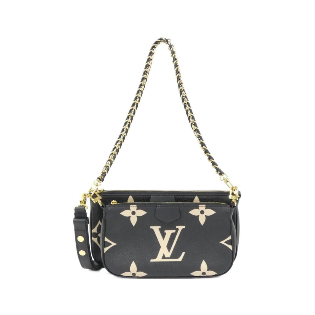 Louis Vuitton Two-Tone Monogram Empreinte Multi Pochette Accessoires Shoulder Bag M45777: --- Catalog ---Category: SizeSize (HxWxD): 14cm x 25cm x 4cm / 5.51'' x 9.84'' x 1.57''Category: DesignType: Pochette, Shoulder bagColor: Beige, BlackGender: WomenMaterial: Leather Leather/Fur Type: