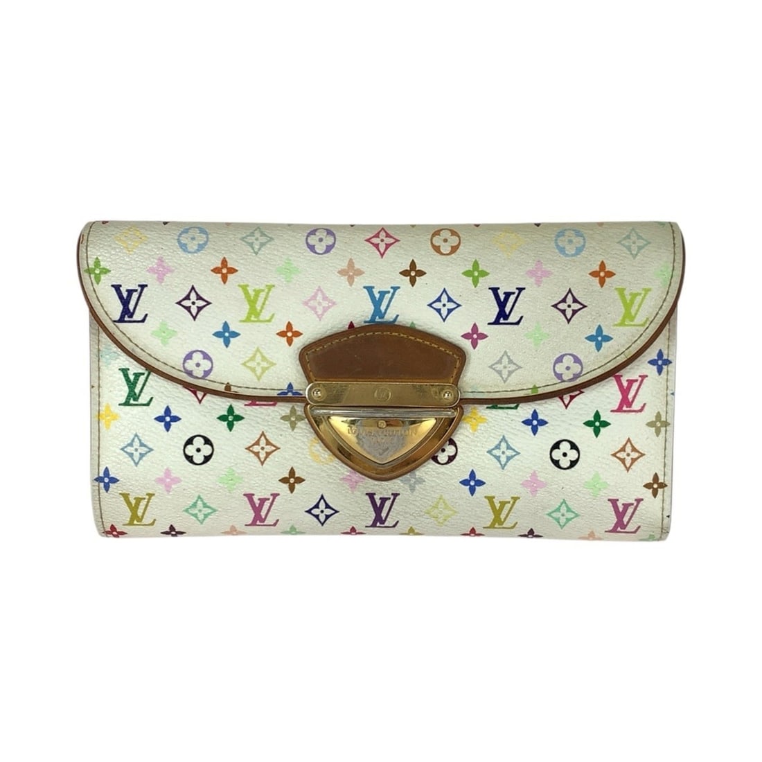 LOUIS VUITTON Monogram Multicolore Portefeuille Eugenie White Leather Long Wallet with Gold (1 of 12)